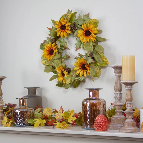 Northlight Yellow Sunflower And Pine Cone Artificial Fall Harvest Wreath - 24 Inch, Unlit 2 Northlight Yellow Sunflower And Pine Cone Artificial Fall Harvest Wreath - 24 Inch, Unlit - Image 2