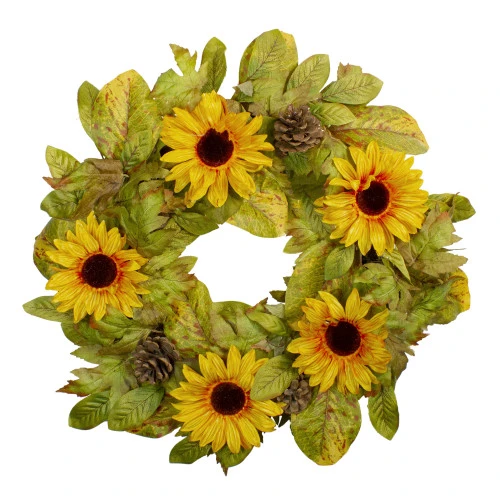 Northlight Yellow Sunflower And Pine Cone Artificial Fall Harvest Wreath - 24 Inch, Unlit 1 Northlight Yellow Sunflower And Pine Cone Artificial Fall Harvest Wreath - 24 Inch, Unlit