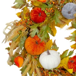Northlight Velvet Pumpkins And Wheat Artificial Fall Harvest Wreath - 24-Inch, Unlit -Chic Christmas Decoration northlight vm26532 1 85330.1665519921