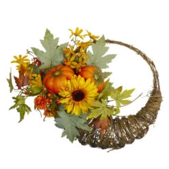 Northlight Cornucopia And Sunflower With Pumpkins Artificial Thanksgiving Wreath - 20-Inch, Unlit