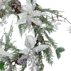 Northlight Iced White Poinsettia Artificial Christmas Wreath - 22 Inch, Unlit -Chic Christmas Decoration northlight vm26552 1 73374.1665610426