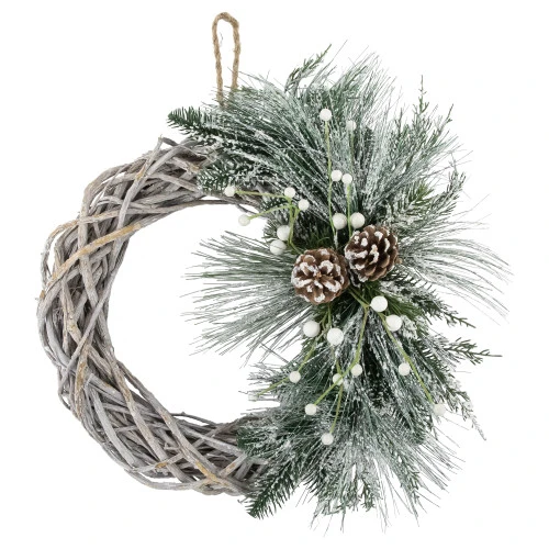 Northlight Frosted Pine Cone And Foliage Artificial Christmas Twig Wreath, 15 Inch, Unlit 1 Northlight Frosted Pine Cone And Foliage Artificial Christmas Twig Wreath, 15 Inch, Unlit