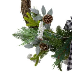 Northlight Plaid Bow And Winter Foliage Artificial Christmas Twig Wreath - 23-inch, Unlit -Chic Christmas Decoration northlight vm26565 1 56053.1659734617