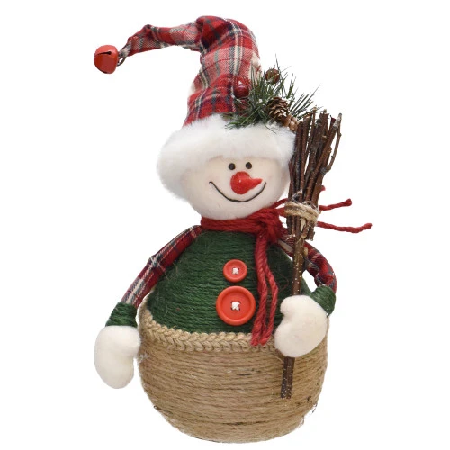 Northlight 14.5" Green And Red Plaid Snowman With Broom Tabletop Christmas Figurine 2 Northlight 14.5" Green And Red Plaid Snowman With Broom Tabletop Christmas Figurine - Image 2