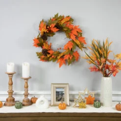Northlight Leaves, Pinecones And Berries Artificial Fall Harvest Wreath, 24-Inch, Unlit -Chic Christmas Decoration northlight vm37826 styled 2 47128.1684501509