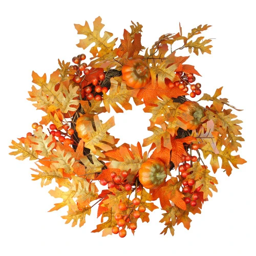 Northlight Autumn Leaves, Pumpkins And Berries Artificial Thanksgiving Wreath, 22-Inch, Unlit 1 Northlight Autumn Leaves, Pumpkins And Berries Artificial Thanksgiving Wreath, 22-Inch, Unlit