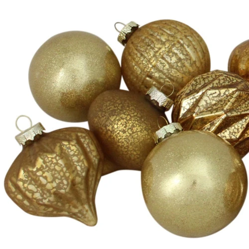 Northlight 12ct Gold Mercury Glass Style Glass Christmas Ornament Set 3" 3 Northlight 12ct Gold Mercury Glass Style Glass Christmas Ornament Set 3" - Image 3
