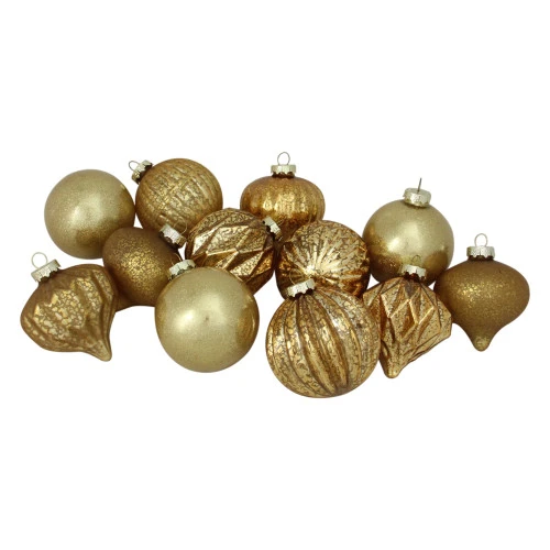 Northlight 12ct Gold Mercury Glass Style Glass Christmas Ornament Set 3" 1 Northlight 12ct Gold Mercury Glass Style Glass Christmas Ornament Set 3"