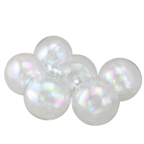 Northlight 6ct Clear And Silver Iridescent Glass Ball Christmas Ornament Set 3.25" (80mm) 1 Northlight 6ct Clear And Silver Iridescent Glass Ball Christmas Ornament Set 3.25" (80mm)