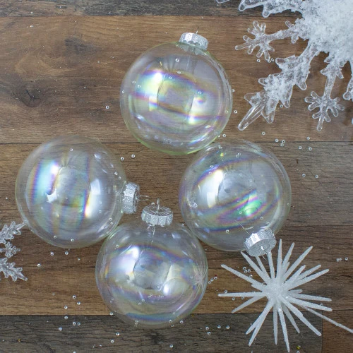 Northlight 4ct Clear Iridescent Glass Christmas Ball Ornaments 4" (100mm) 2 Northlight 4ct Clear Iridescent Glass Christmas Ball Ornaments 4" (100mm) - Image 2