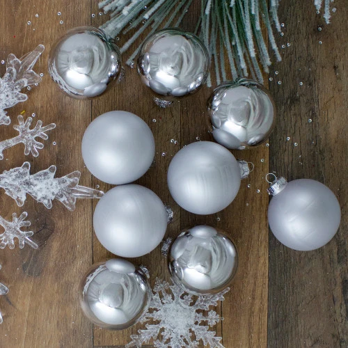 Northlight 9ct Silver 2-Finish Glass Christmas Ball Ornaments 2.5" (65mm) 2 Northlight 9ct Silver 2-Finish Glass Christmas Ball Ornaments 2.5" (65mm) - Image 2