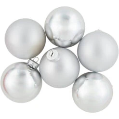 Northlight 6ct Silver 2-Finish Christmas Glass Ball Ornaments 3.25"