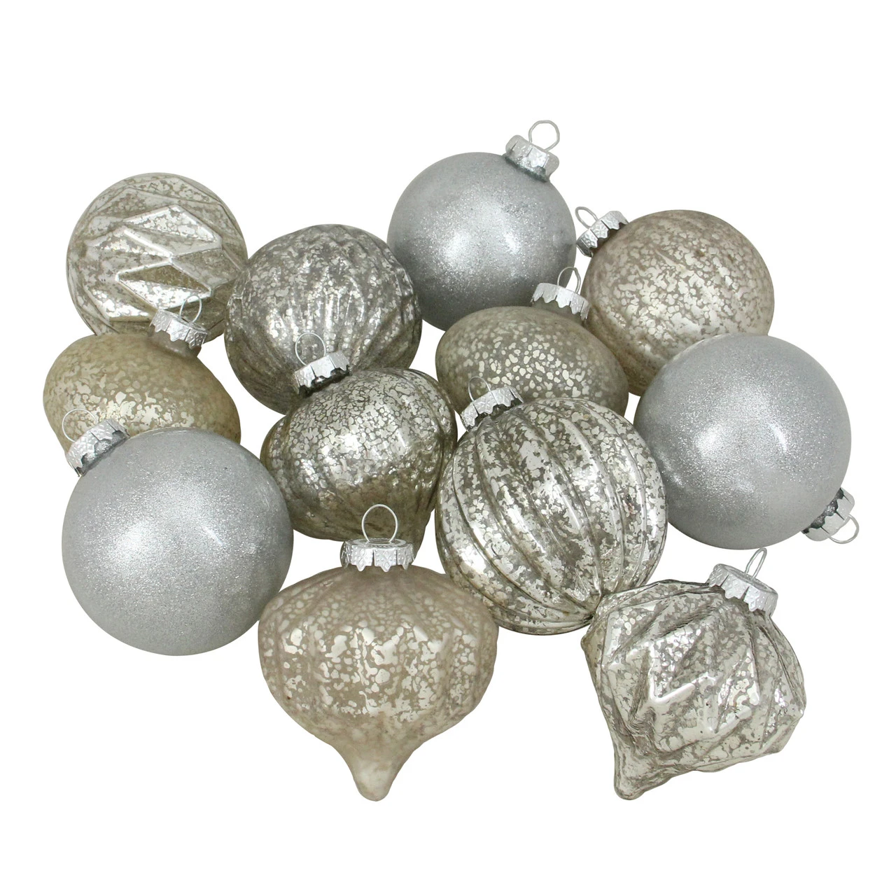 Northlight 12ct Champagne And Silver Mercury Glass Style Glass Christmas Ornament Set 3" 1 Northlight 12ct Champagne And Silver Mercury Glass Style Glass Christmas Ornament Set 3"