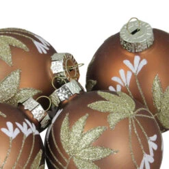 Northlight 4ct Brown And Gold 2-Finish Floral Glass Christmas Ball Ornaments 3.25" (80mm) -Chic Christmas Decoration northlight wy04163 3 97700.1665432997