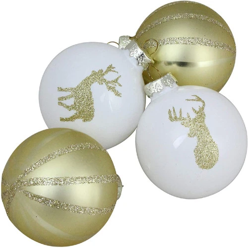 Northlight 4ct Champagne Gold And White Deer 2-Finish Christmas Ball Ornaments 4.5" (110mm) 3 Northlight 4ct Champagne Gold And White Deer 2-Finish Christmas Ball Ornaments 4.5" (110mm) - Image 3