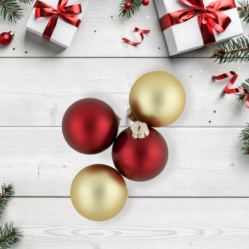 Northlight 72ct Red And Gold Matte Glass Christmas Ball Ornaments 4" (100mm) 2 Northlight 72ct Red And Gold Matte Glass Christmas Ball Ornaments 4" (100mm) - Image 2