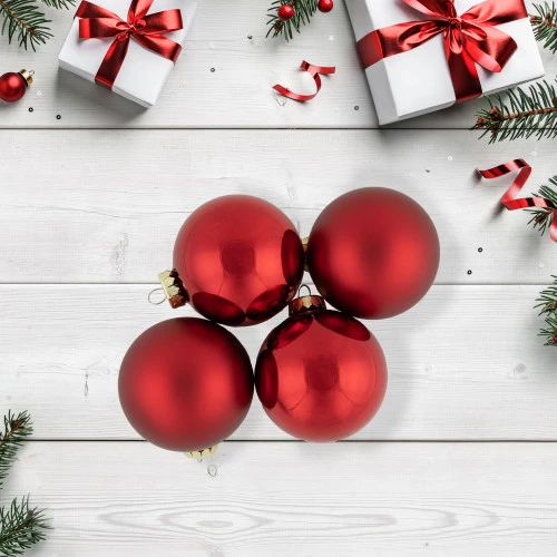 Northlight 72ct Red 2-Finish Glass Christmas Ball Ornaments 4" (100mm) 2 Northlight 72ct Red 2-Finish Glass Christmas Ball Ornaments 4" (100mm) - Image 2