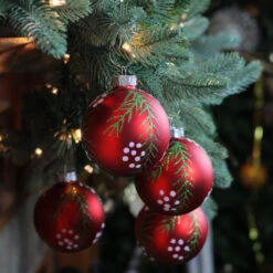 Northlight 4ct Matte Red With Pine Needles Glass Christmas Ball Ornaments 3.25" (80mm) -Chic Christmas Decoration northlight wy15224 3 26737.1665610425