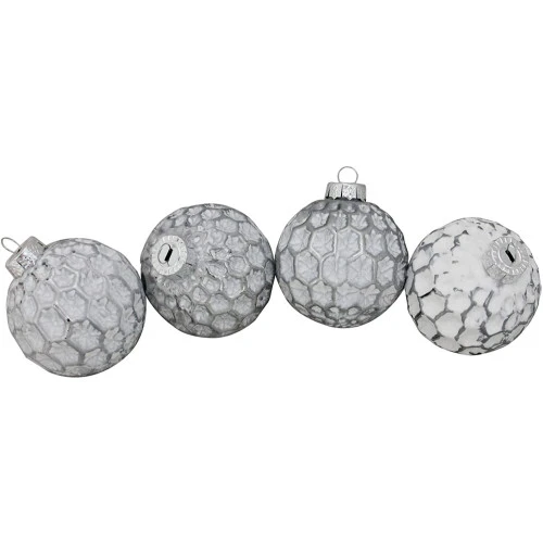 Northlight 4ct White And Gray Matte Honeycomb Glass Christmas Ball Ornaments 3.25" (80mm) 2 Northlight 4ct White And Gray Matte Honeycomb Glass Christmas Ball Ornaments 3.25" (80mm) - Image 2