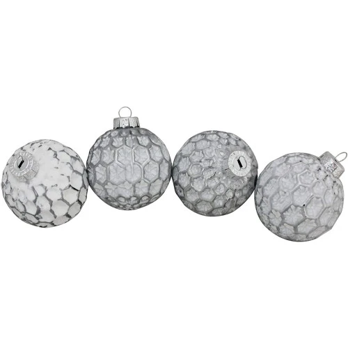 Northlight 4ct White And Gray Matte Honeycomb Glass Christmas Ball Ornaments 3.25" (80mm) 3 Northlight 4ct White And Gray Matte Honeycomb Glass Christmas Ball Ornaments 3.25" (80mm) - Image 3