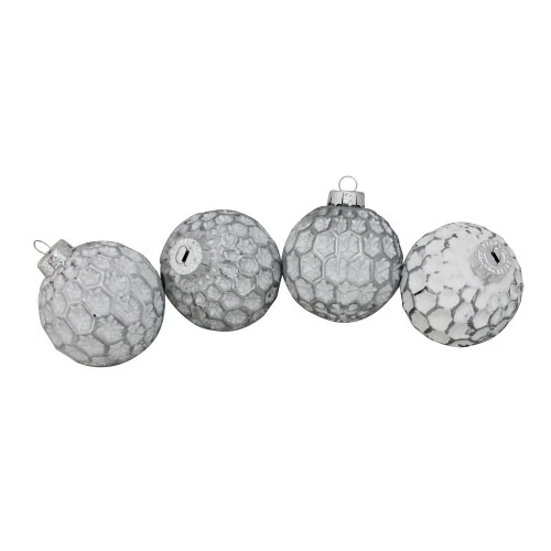Northlight 4ct White And Gray Matte Honeycomb Glass Christmas Ball Ornaments 3.25" (80mm) 1 Northlight 4ct White And Gray Matte Honeycomb Glass Christmas Ball Ornaments 3.25" (80mm)
