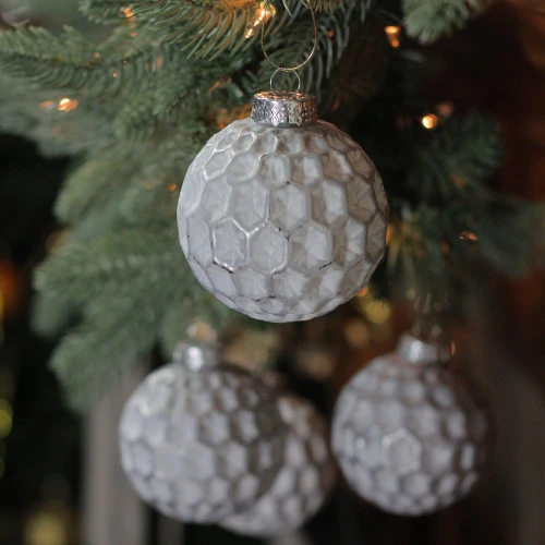 Northlight 4ct White And Silver Honeycomb Matte Glass Christmas Ball Ornaments 3.25" (83mm) 2 Northlight 4ct White And Silver Honeycomb Matte Glass Christmas Ball Ornaments 3.25" (83mm) - Image 2