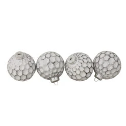 Northlight 4ct White And Silver Honeycomb Matte Glass Christmas Ball Ornaments 3.25" (83mm)