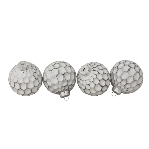 Northlight 4ct White And Silver Honeycomb Matte Glass Christmas Ball Ornaments 3.25" (83mm) 1 Northlight 4ct White And Silver Honeycomb Matte Glass Christmas Ball Ornaments 3.25" (83mm)
