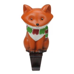 Northlight 9" Standing Fox Wearing A Striped Scarf Christmas Stocking Holder