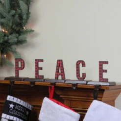 Northlight 5 Piece Set Red And Black Buffalo Plaid “PEACE” Christmas Stocking Holder 6" -Chic Christmas Decoration northlight wy15252 3 98530.1665519659