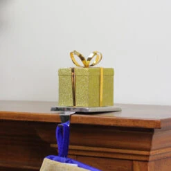 Northlight 5.5" Glitter Gold And Silver Gift Box Metal Christmas Stocking Holder -Chic Christmas Decoration northlight wy15257 3 68677.1665610741