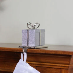 Northlight 5.5" Silver Glitter Gift Box With Bow Christmas Metal Stocking Holder -Chic Christmas Decoration northlight wy15258 3 61533.1691247511