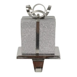 Northlight 5.5" Silver Glitter Gift Box With Bow Christmas Metal Stocking Holder -Chic Christmas Decoration northlight wy15258 96889.1691247511