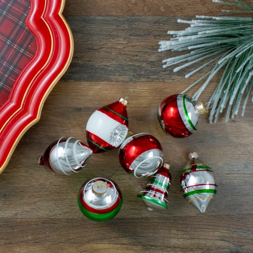 Northlight 9ct Silver And Red Striped 2-Finish Glass Christmas Ornaments 3.25" 2 Northlight 9ct Silver And Red Striped 2-Finish Glass Christmas Ornaments 3.25" - Image 2