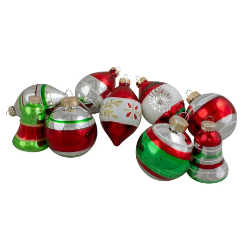 Northlight 9ct Silver And Red Striped 2-Finish Glass Christmas Ornaments 3.25" 1 Northlight 9ct Silver And Red Striped 2-Finish Glass Christmas Ornaments 3.25"