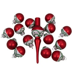 Northlight 15ct Red And White Frosted Tree Topper With Christmas Ball Ornaments -Chic Christmas Decoration northlight wy27600 3 50451.1665432996