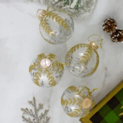 Northlight 4ct Clear And Gold Glitter Leaves Glass Christmas Ball Ornament 3.25" (80mm) -Chic Christmas Decoration northlight wy27602 3 90030.1587642896