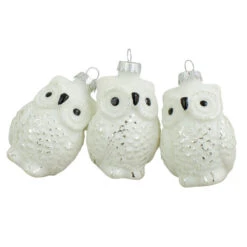 Northlight 3ct Silver And White Owl Matte Glass Christmas Ornaments 2.5"