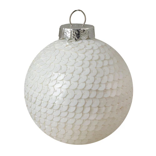 Northlight 4ct White Sequined Shiny Christmas Ball Ornaments 2.75" (70mm) 2 Northlight 4ct White Sequined Shiny Christmas Ball Ornaments 2.75" (70mm) - Image 2