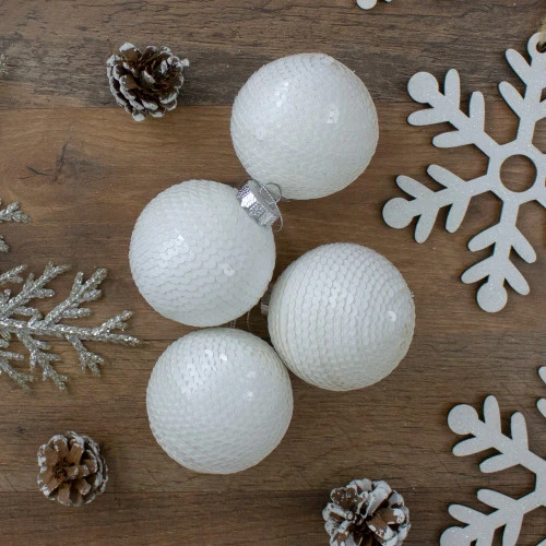 Northlight 4ct White Sequined Shiny Christmas Ball Ornaments 2.75" (70mm) 3 Northlight 4ct White Sequined Shiny Christmas Ball Ornaments 2.75" (70mm) - Image 3