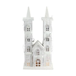 Northlight 15.75" White Pre-Lit LED Snowy Double Tower Church Christmas Decor -Chic Christmas Decoration northlight y02954 3 04107.1602122187
