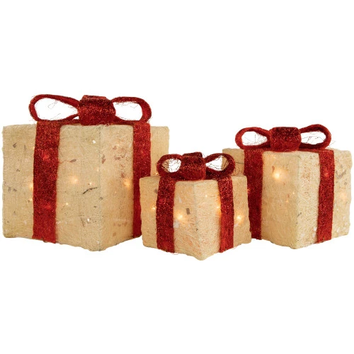 Northlight Set Of 3 Lighted Cream Gift Boxes Outdoor Christmas Decorations 10" 1 Northlight Set Of 3 Lighted Cream Gift Boxes Outdoor Christmas Decorations 10"