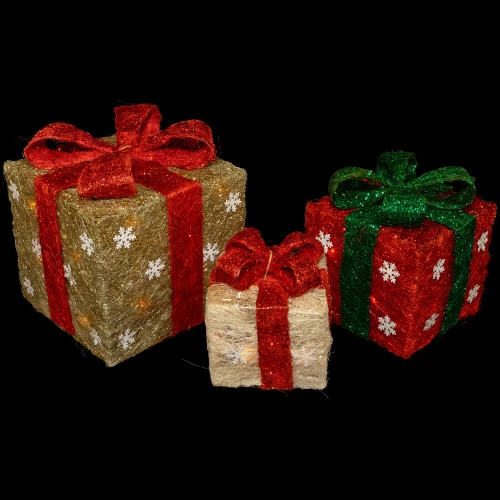 Northlight Set Of 3 Lighted Red And Gold Gift Boxes Christmas Outdoor Decorations 10" 3 Northlight Set Of 3 Lighted Red And Gold Gift Boxes Christmas Outdoor Decorations 10" - Image 3