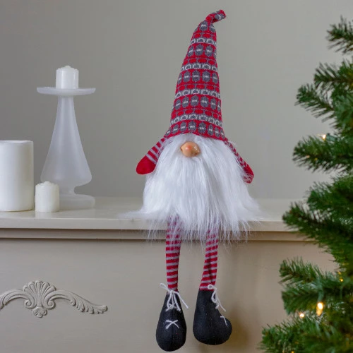 Northlight 23" Red And Gray Striped Christmas Santa Gnome With Dangling Legs 2 Northlight 23" Red And Gray Striped Christmas Santa Gnome With Dangling Legs - Image 2