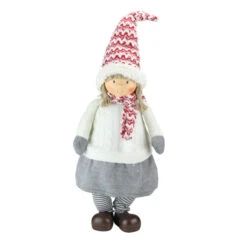 Northlight 24" White And Gray Young Girl Gnome Christmas Tabletop Decor