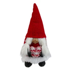 Northlight 13.5" Red And Gray Smiling Woman Christmas Gnome Tabletop Figure