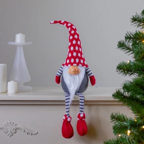 Northlight 24" Gray And Red Hanging Leg With Polka-Dot Snow Cap Smiling Gnome 2 Northlight 24" Gray And Red Hanging Leg With Polka-Dot Snow Cap Smiling Gnome - Image 2