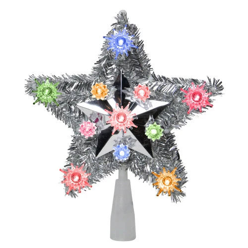 Northlight 9" Lighted Silver Star Christmas Tree Topper - Multicolor Lights 1 Northlight 9" Lighted Silver Star Christmas Tree Topper - Multicolor Lights