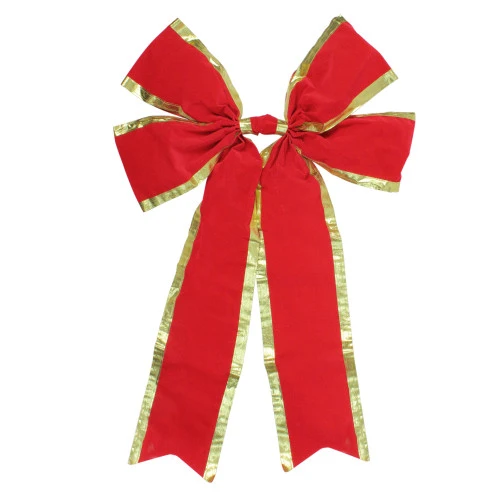 Northlight 24" X 38" Red 4-Loop Velveteen Christmas Bow With Gold Trim 1 Northlight 24" X 38" Red 4-Loop Velveteen Christmas Bow With Gold Trim