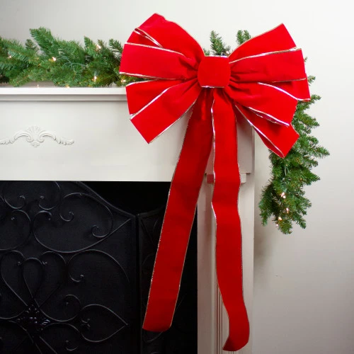 Northlight 24" X 42" Large Red 11-Loop Velveteen Christmas Bow With Gold Trim 2 Northlight 24" X 42" Large Red 11-Loop Velveteen Christmas Bow With Gold Trim - Image 2